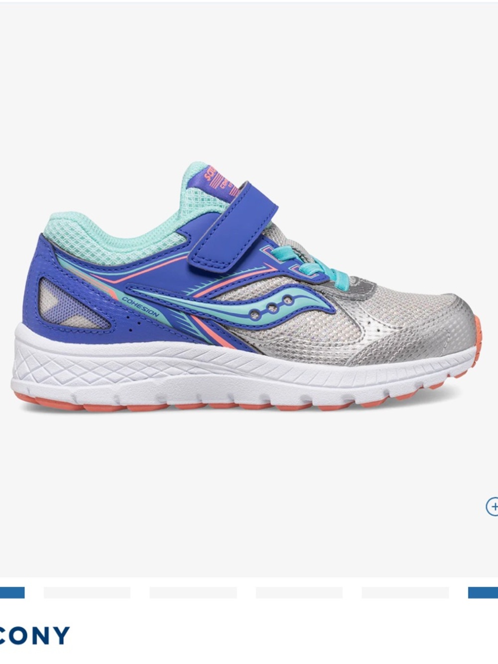 Saucony cohesion Kids Silver, Purple & Aqua Sneaker girls 12